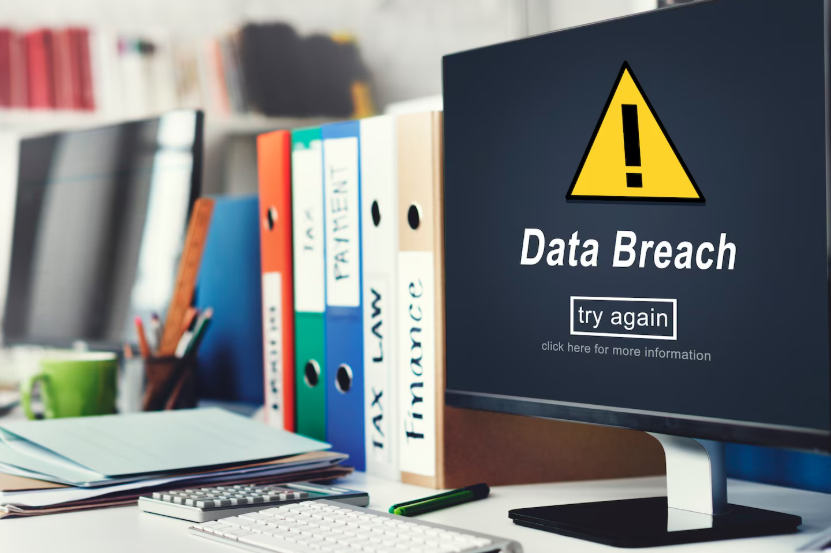 Computer screen showing a data breach warning, illustrating data privacy search spikes.